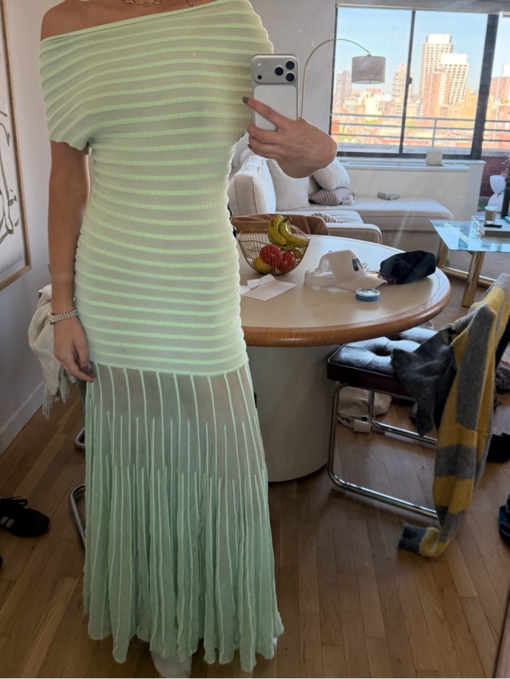 Alexis Mint Green One-Shoulder Ribbed Maxi Dress